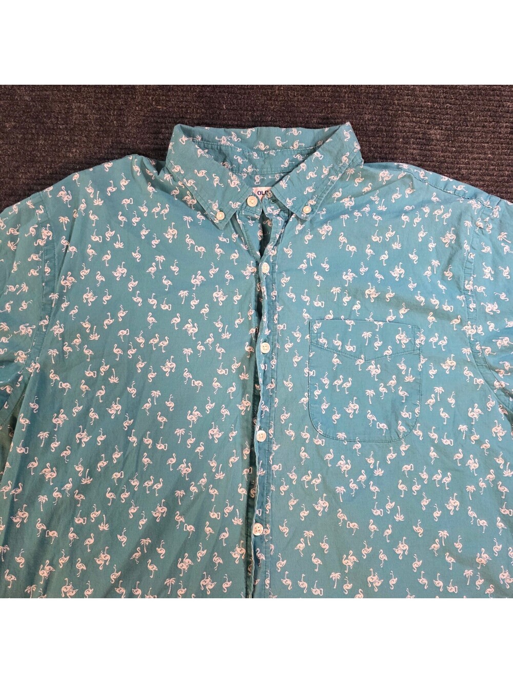 Old Navy Men's XL Short Sleeve Flamingo Print Button-Up Shirt